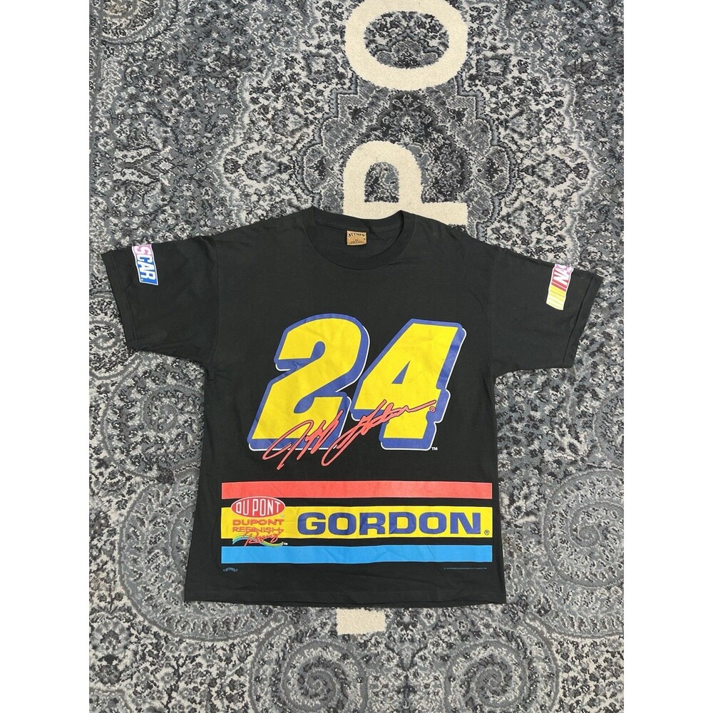 Vintage 90s Nutmeg Jeff Gordon All Over print Tshirt Size XL Black